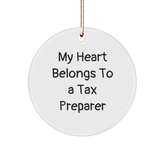 Tax Preparer Gifts from Friends, 'My Heart Belongs To A Tax Preparer' Circle Ornament, Christmas Unique Gifts for Tax Preparer - Image 1